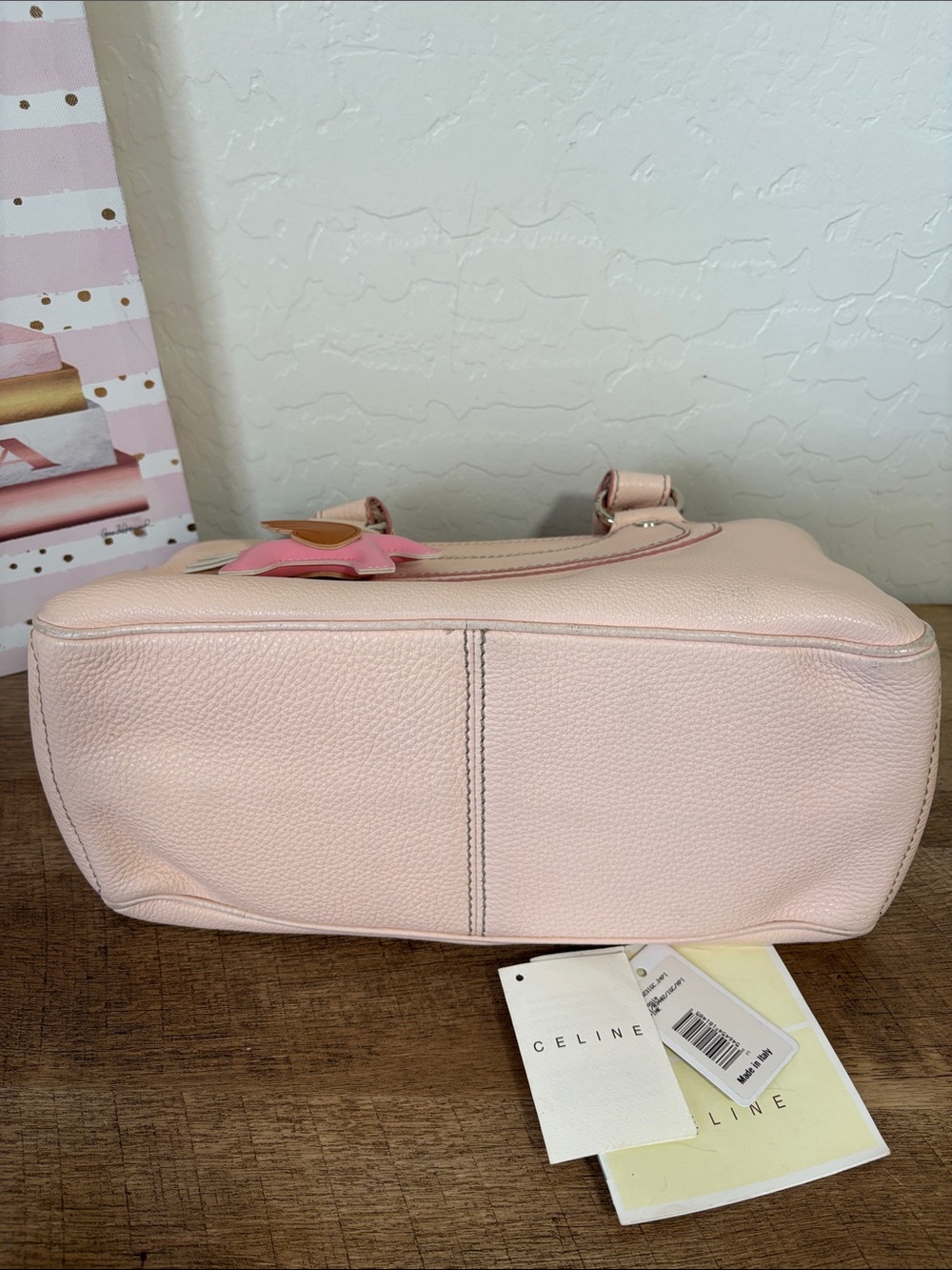 Celine Boogie Bag-  Light Pink Pebbled Leather Satchel with Charm - Picture 5 of 12